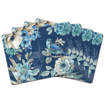 Cala Home Indigold Floral Premium Decorative Hardboard Placemats 4 Pack Manufactured in the USA