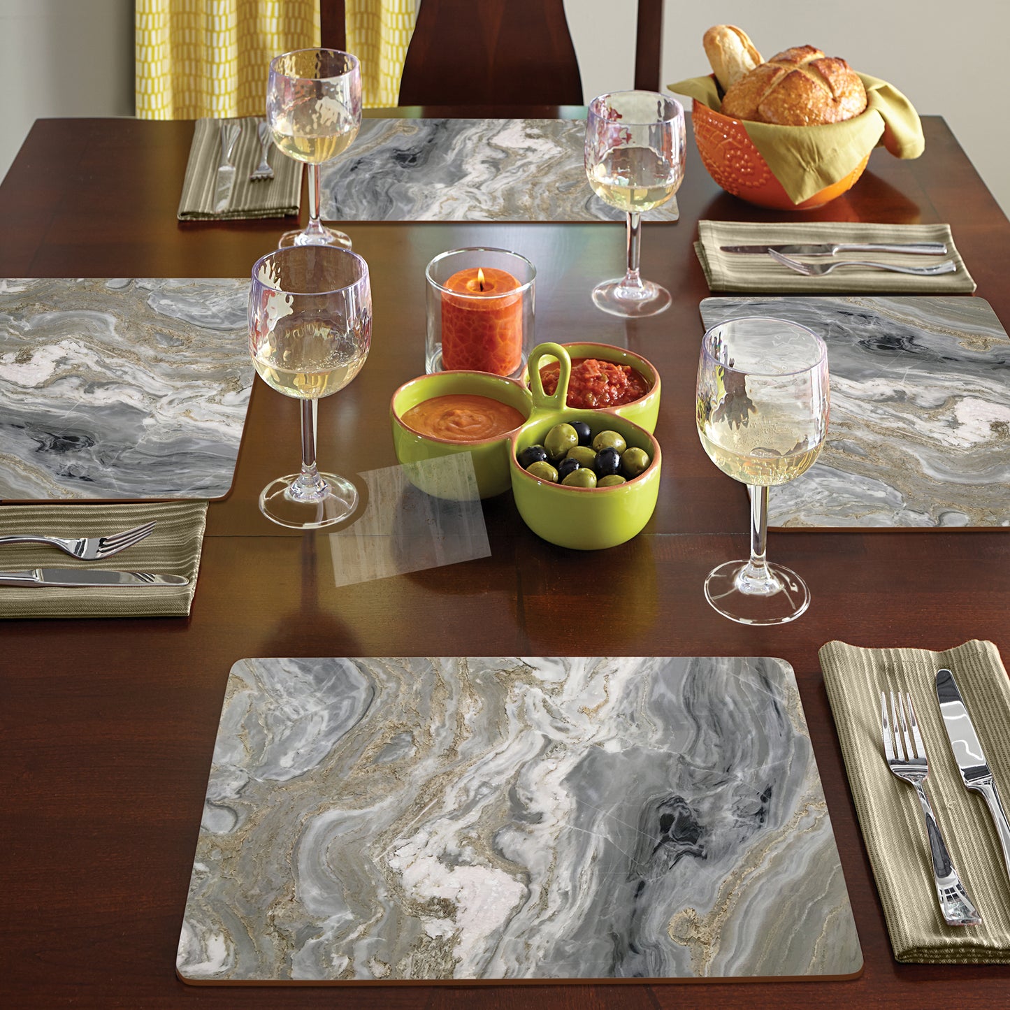 CounterArt Quartz Premium Decorative Hardboard Tabletop Placemats 4-Pack Manufactured in The USA Heat Tolerant and Easily Wipes Clean