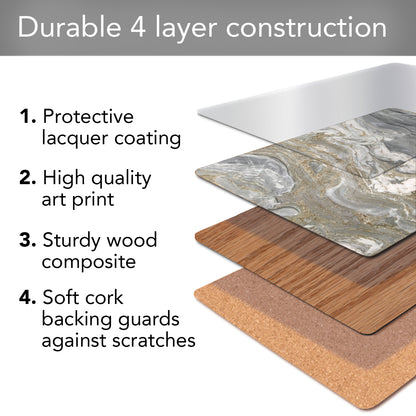CounterArt Quartz Premium Decorative Hardboard Tabletop Placemats 4-Pack Manufactured in The USA Heat Tolerant and Easily Wipes Clean