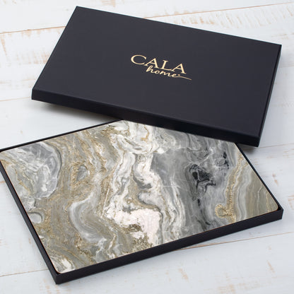 CounterArt Quartz Premium Decorative Hardboard Tabletop Placemats 4-Pack Manufactured in The USA Heat Tolerant and Easily Wipes Clean