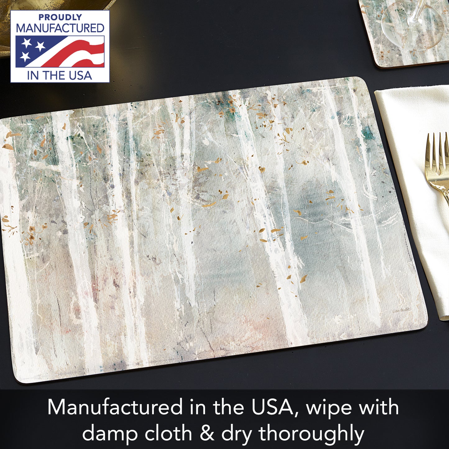 CounterArt Woodland Walk Premium Decorative Hardboard Tabletop Placemats 4-Pack Manufactured in The USA Heat Tolerant and Easily Wipes Clean