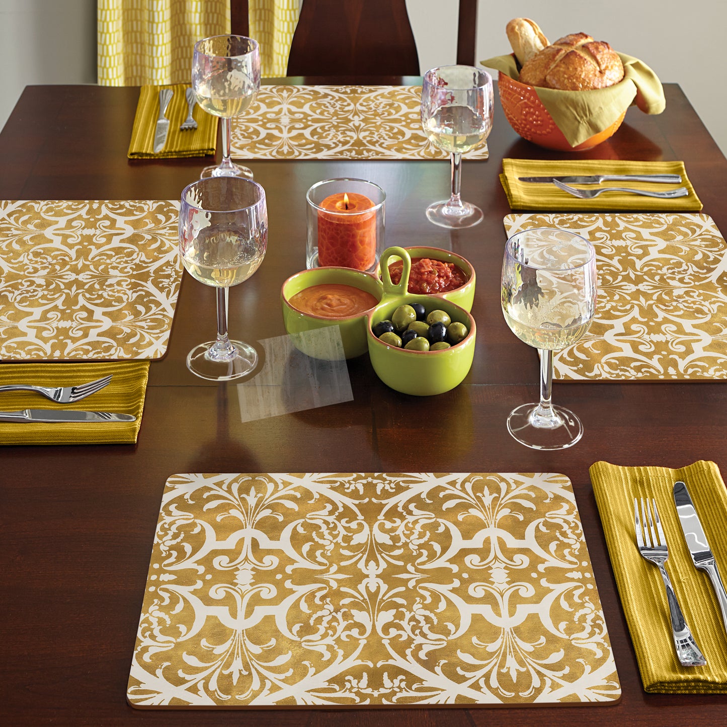 CounterArt Gilded Premium Decorative Hardboard Tabletop Placemats 4-Pack Manufactured in The USA Heat Tolerant and Easily Wipes Clean