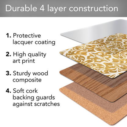 CounterArt Gilded Premium Decorative Hardboard Tabletop Placemats 4-Pack Manufactured in The USA Heat Tolerant and Easily Wipes Clean