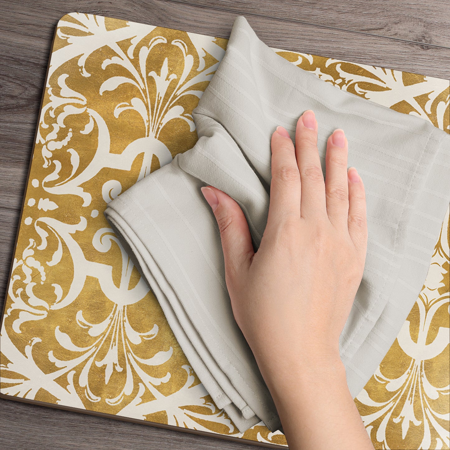 CounterArt Gilded Premium Decorative Hardboard Tabletop Placemats 4-Pack Manufactured in The USA Heat Tolerant and Easily Wipes Clean