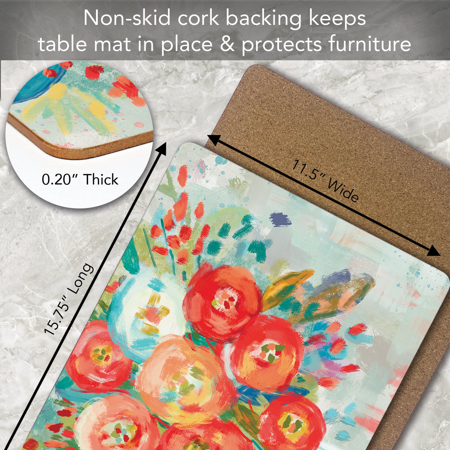 Cala Home Coral Floral Premium Decorative Hardboard Tabletop Placemats 4-Pack Manufactured in The USA Heat Tolerant and Easily Wipes Clean