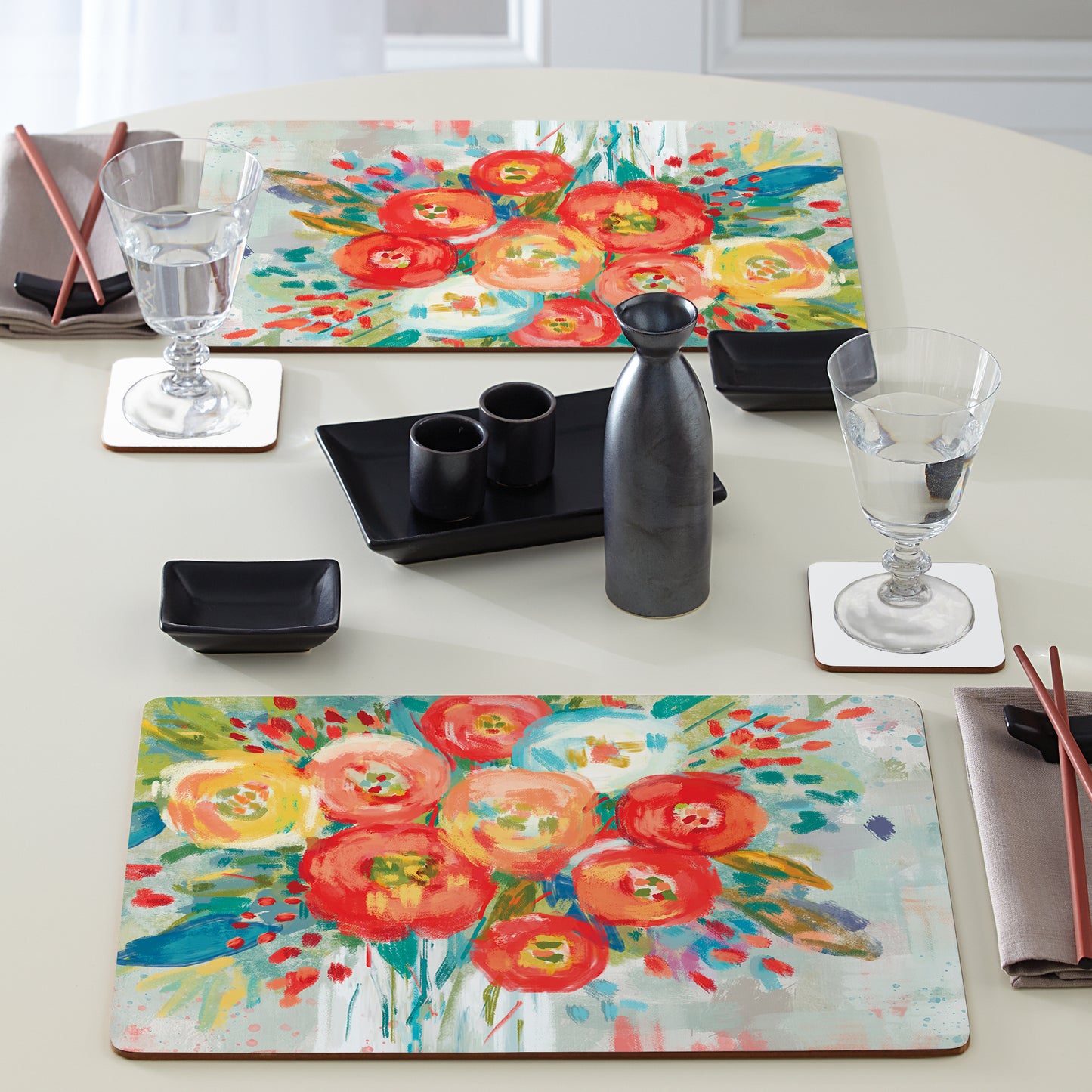 Cala Home Coral Floral Premium Decorative Hardboard Tabletop Placemats 4-Pack Manufactured in The USA Heat Tolerant and Easily Wipes Clean