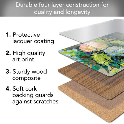 Cala Home Garden Hydrangeas Premium Decorative Hardboard Tabletop Placemats 4-Pack Manufactured in The USA Heat Tolerant and Easily Wipes Clean