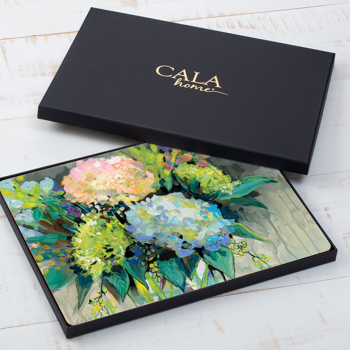 Cala Home Garden Hydrangeas Premium Decorative Hardboard Tabletop Placemats 4-Pack Manufactured in The USA Heat Tolerant and Easily Wipes Clean