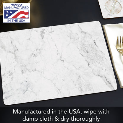 CounterArt White Marble Premium Decorative Hardboard Tabletop Placemats 4-Pack Manufactured in The USA Heat Tolerant and Easily Wipes Clean
