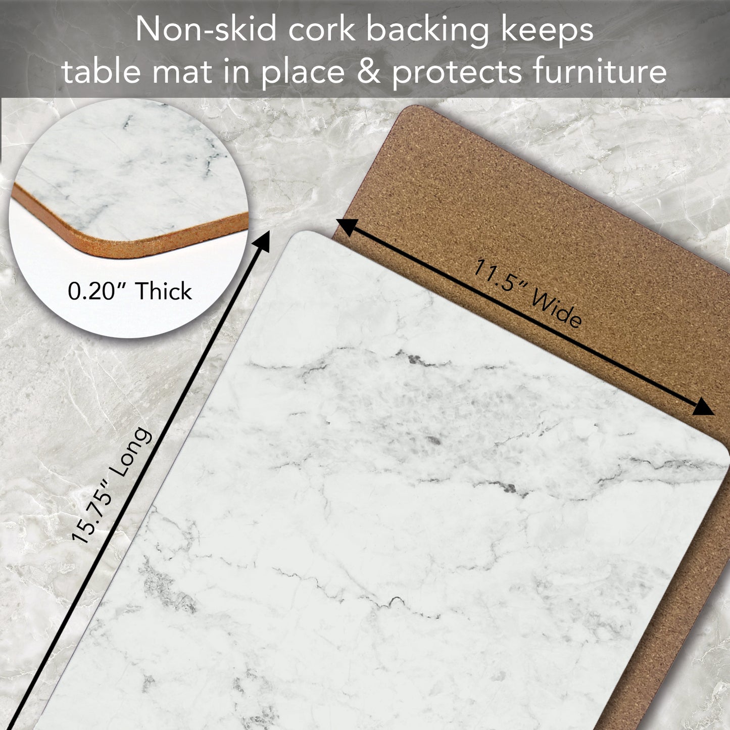 CounterArt White Marble Premium Decorative Hardboard Tabletop Placemats 4-Pack Manufactured in The USA Heat Tolerant and Easily Wipes Clean