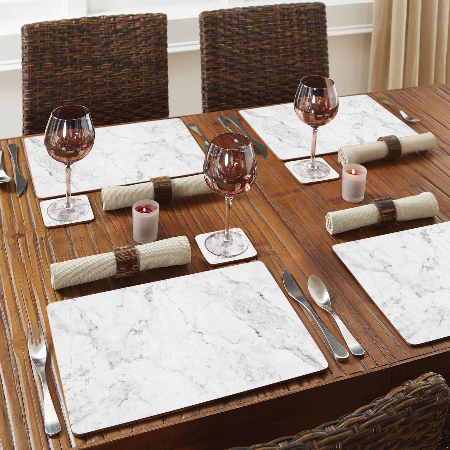 CounterArt White Marble Premium Decorative Hardboard Tabletop Placemats 4-Pack Manufactured in The USA Heat Tolerant and Easily Wipes Clean