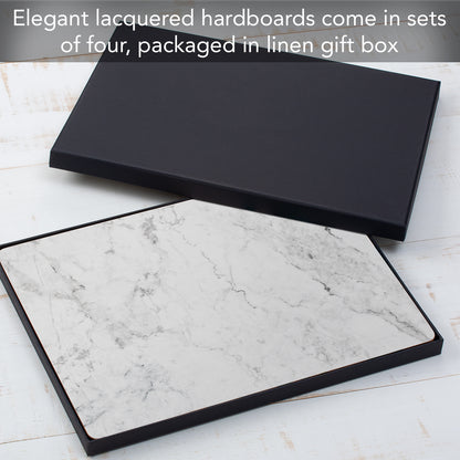 CounterArt White Marble Premium Decorative Hardboard Tabletop Placemats 4-Pack Manufactured in The USA Heat Tolerant and Easily Wipes Clean