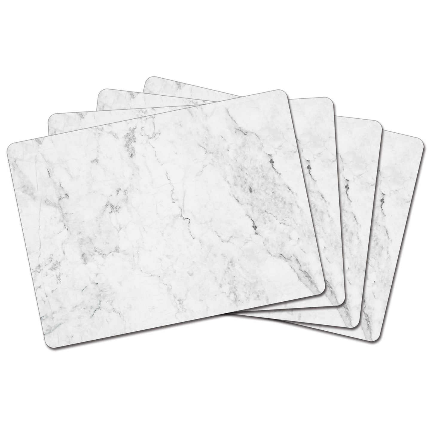 Cala Home White Marble Design Premium Decorative Hardboard Placemats 4 Pack Manufactured in the USA