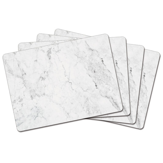 Cala Home White Marble Design Premium Decorative Hardboard Placemats 4 Pack Manufactured in the USA