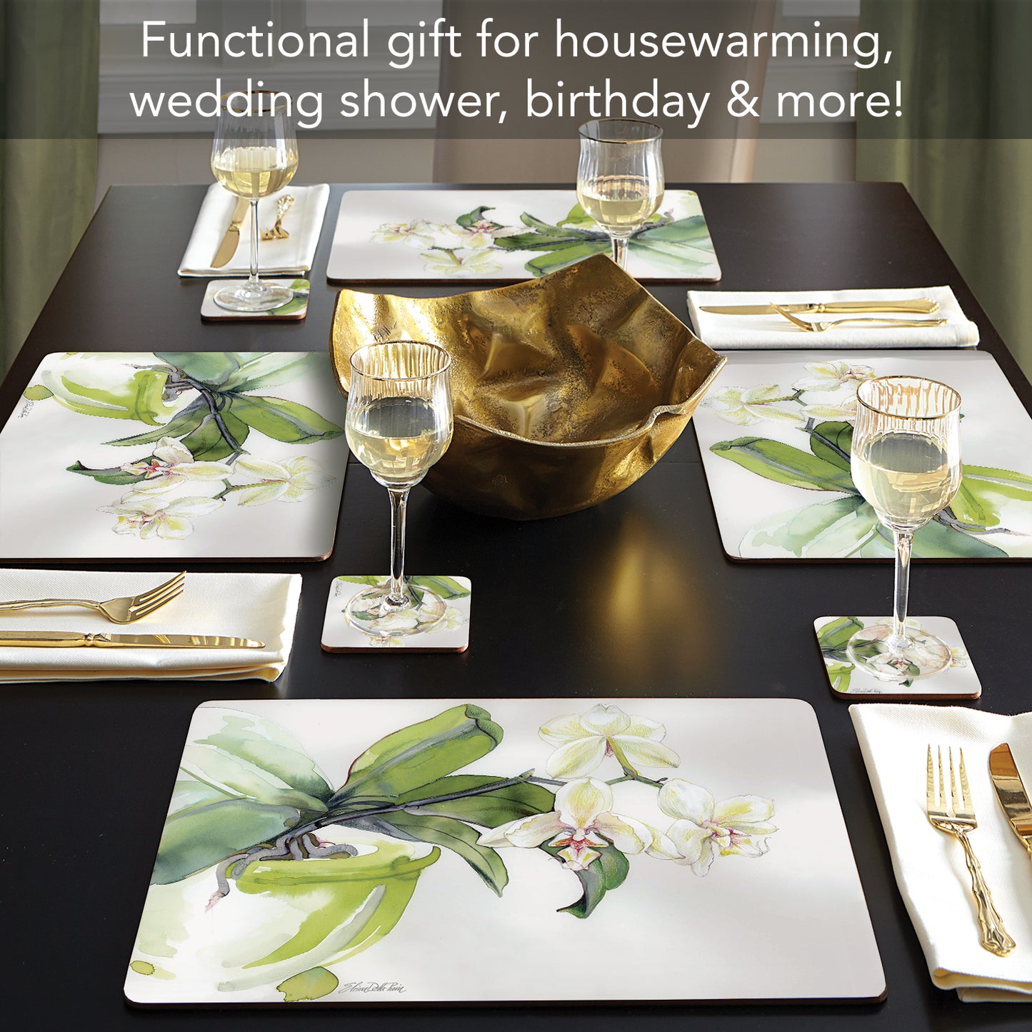 Cala Home White Orchid Premium Decorative Hardboard Tabletop Placemats 4-Pack Manufactured in The USA Heat Tolerant and Easily Wipes Clean