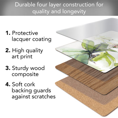 Cala Home White Orchid Premium Decorative Hardboard Tabletop Placemats 4-Pack Manufactured in The USA Heat Tolerant and Easily Wipes Clean
