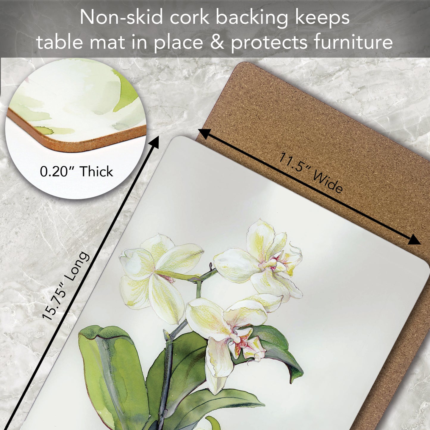 Cala Home White Orchid Premium Decorative Hardboard Tabletop Placemats 4-Pack Manufactured in The USA Heat Tolerant and Easily Wipes Clean