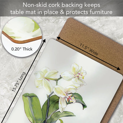 Cala Home White Orchid Premium Decorative Hardboard Tabletop Placemats 4-Pack Manufactured in The USA Heat Tolerant and Easily Wipes Clean