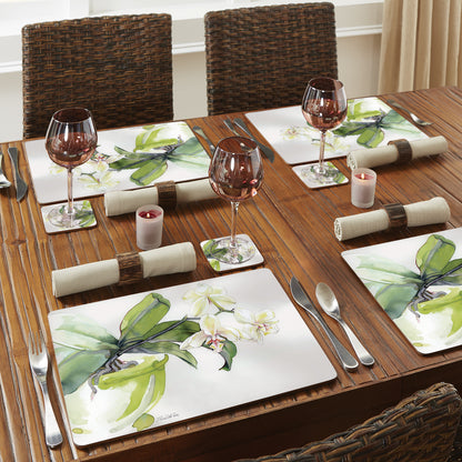Cala Home White Orchid Premium Decorative Hardboard Tabletop Placemats 4-Pack Manufactured in The USA Heat Tolerant and Easily Wipes Clean