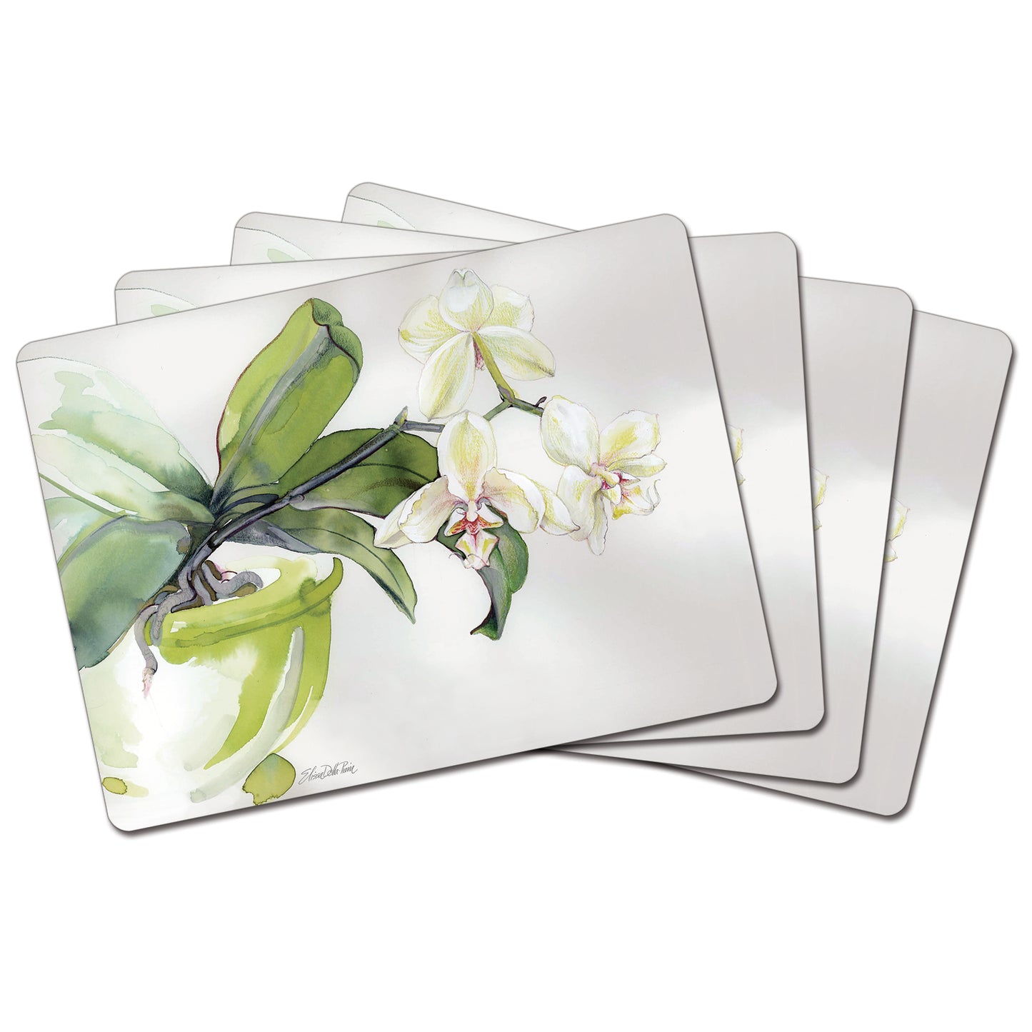 Cala Home White Orchid Premium Decorative Hardboard Placemats 4 Pack Manufactured in the USA