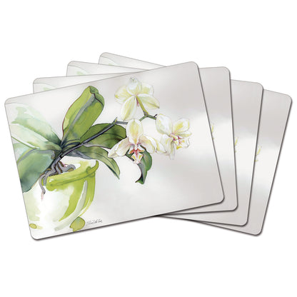 Cala Home White Orchid Premium Decorative Hardboard Placemats 4 Pack Manufactured in the USA
