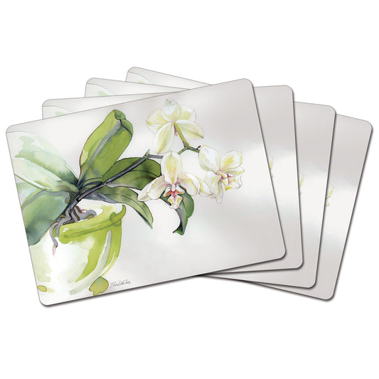 Cala Home White Orchid Premium Decorative Hardboard Placemats 4 Pack Manufactured in the USA