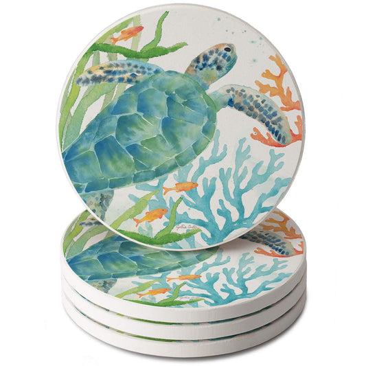 Thirstystone Sea Life Serenade 4 Pack Absorbent Stone Coasters 4" Diameter Manufactured in the USA