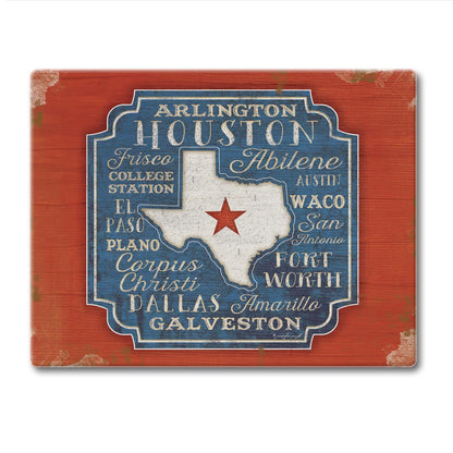 CounterArt Texas Cities 3mm Tempered Glass Cutting Board 10” x 8” Manufactured in the USA