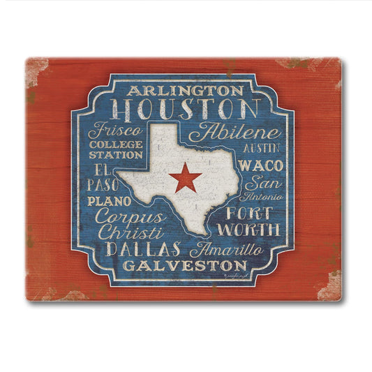 CounterArt Texas Cities 3mm Tempered Glass Cutting Board 10” x 8” Manufactured in the USA