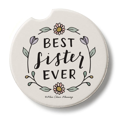 Thirstystone Best Sister Ever Single Absorbent Stone Coaster for Vehicle Cup Holder 2.6” Diameter Manufactured in The USA