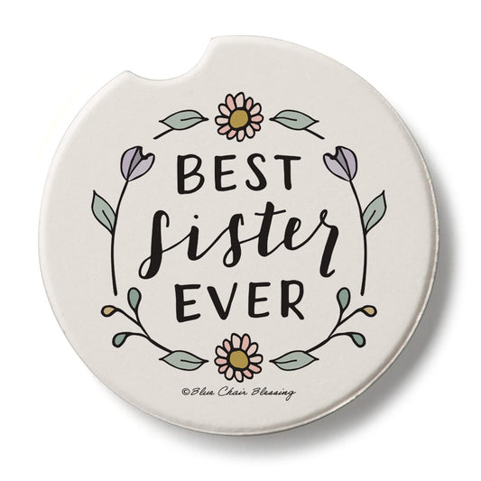 Thirstystone Best Sister Ever Single Absorbent Stone Coaster for Vehicle Cup Holder 2.6” Diameter Manufactured in The USA