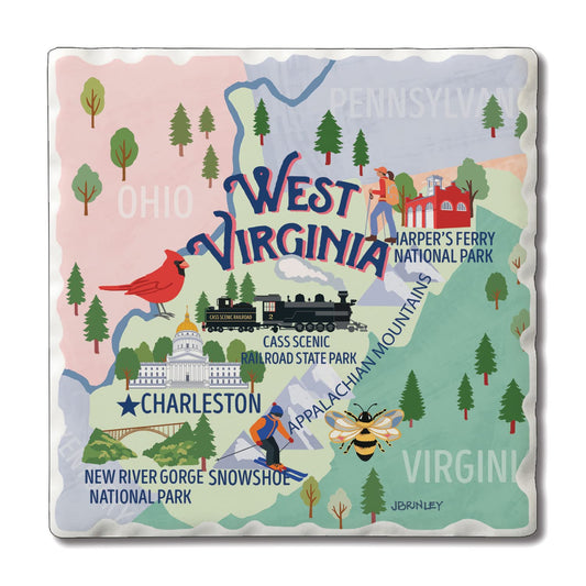 Thirstystone West Virginia Attractions 4 Pack Tumbled Tile Stone Coasters 4" Square Manufactured in the USA