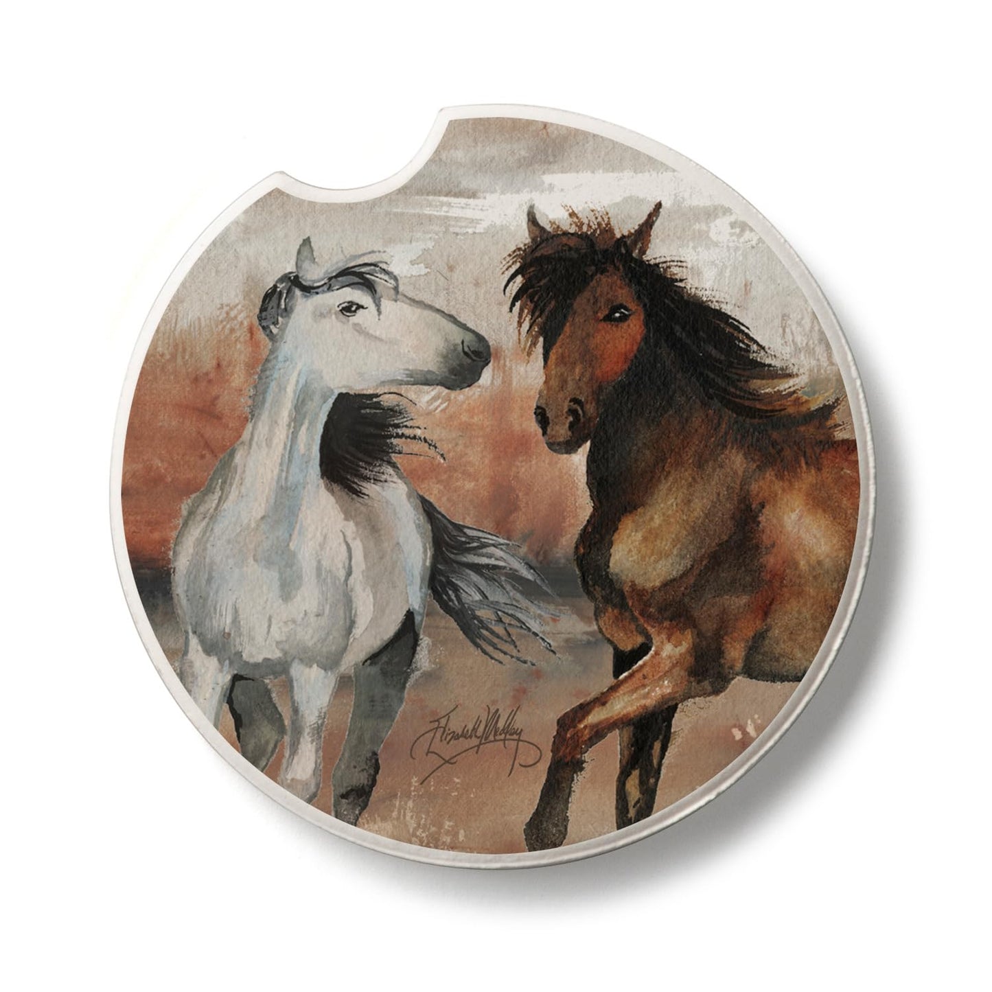 Thirstystone Wild Horses Single Absorbent Stone Car Coaster for Vehicle Cup Holder 2.6” Diameter Manufactured in The USA