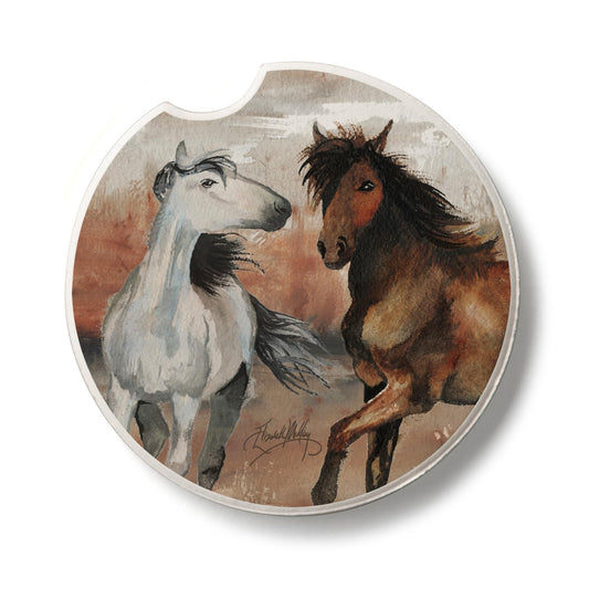 Thirstystone Wild Horses Single Absorbent Stone Car Coaster for Vehicle Cup Holder 2.6” Diameter Manufactured in The USA