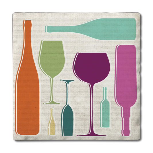Thirstystone Retro Wine Single Tumbled Tile Stone Coaster with Protective Cork Backing Manufactured in The USA 4" Square, Artistic, Easily Wipes Clean