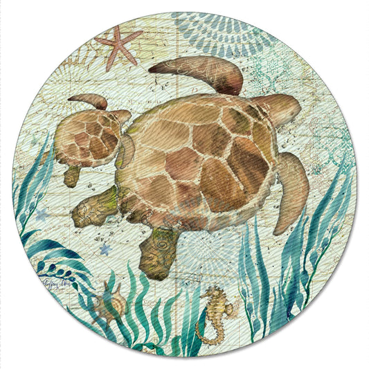 CounterArt Monterey Bay Turtles 4mm Tempered Glass Lazy Susan Turntable 13" Diameter