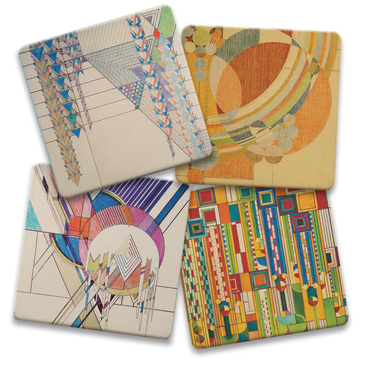Liberty Covers I Assorted Designs by Frank Lloyd Wright 4-Pack Stone Coasters with Protective Cork Backing Manufactured in The USA Absorbent Easily Wipes Clean