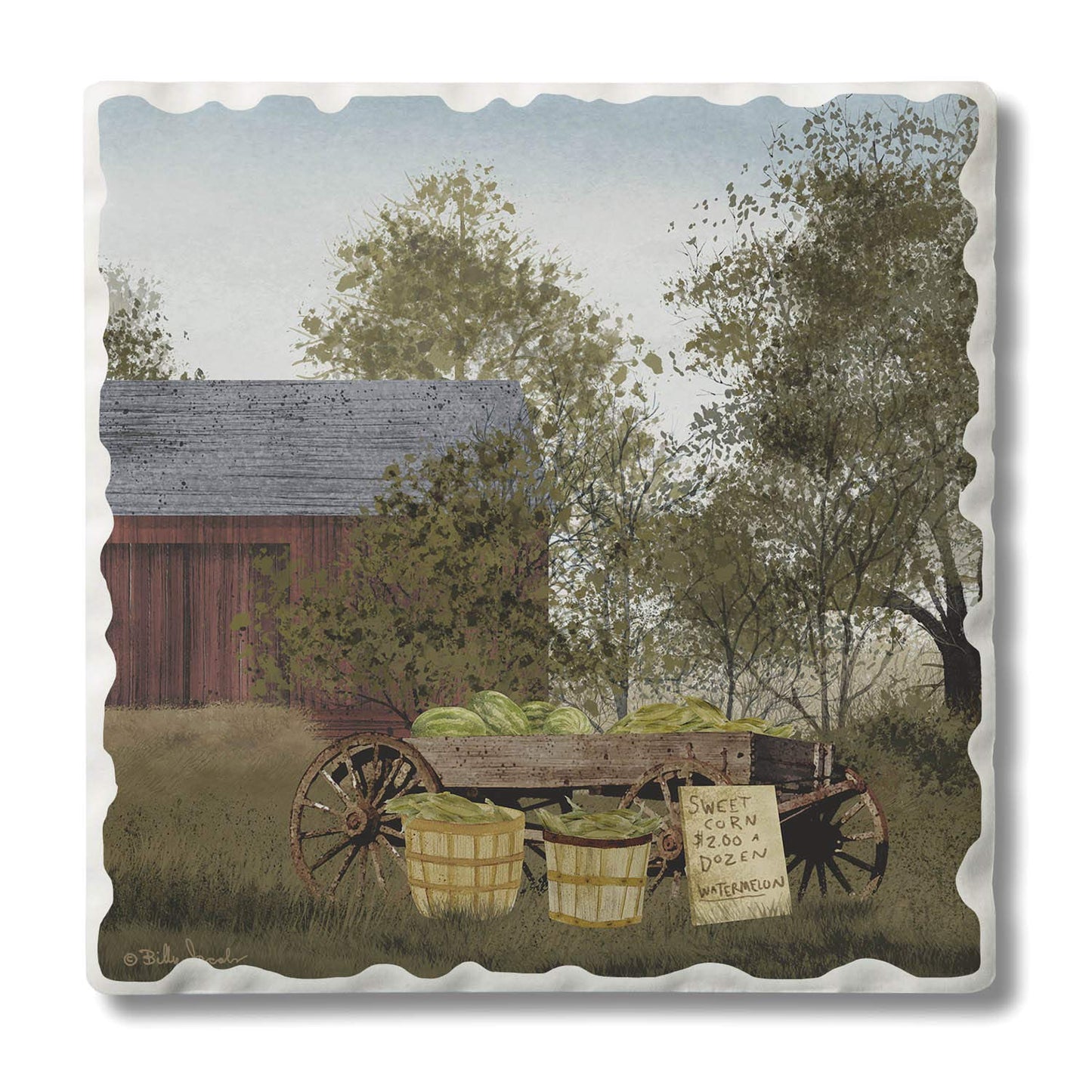 Thirstystone Produce Wagon Single Tumbled Tile Stone Coaster with Protective Cork Backing Manufactured in The USA 4" Square, Artistic, Easily Wipes Clean