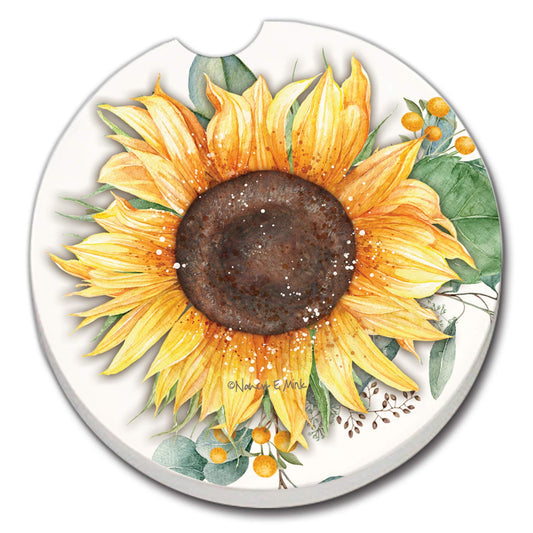 Thirstystone Sunflower Fields Single Absorbent Stone Coaster for Vehicle Cup Holder 2.6” Diameter Manufactured in The USA