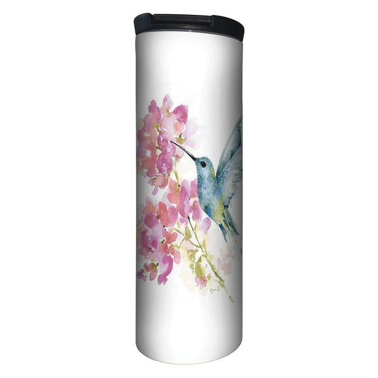 Highland Home Hummingbird Watercolor Decorative Stainless Steel Double Wall Insulated Travel Tumbler with Lid 17 oz. Manufactured in the USA Dishwasher Safe