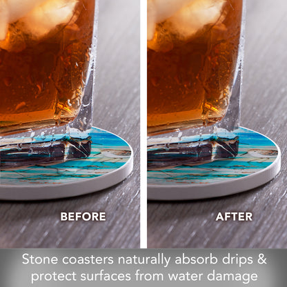 Thirstystone Shore Birds 4-Pack Natural Marble Stone Coaster with Protective Cork Backing Manufactured in The USA