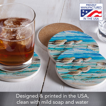 Thirstystone Shore Birds 4-Pack Natural Marble Stone Coaster with Protective Cork Backing Manufactured in The USA