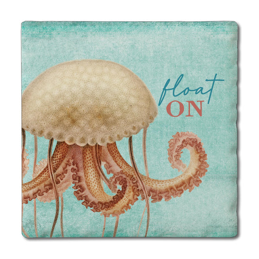 Thirstystone Float On Single Tumbled Tile Stone Coaster with Protective Cork Backing Manufactured in The USA 4" Square, Artistic, Easily Wipes Clean
