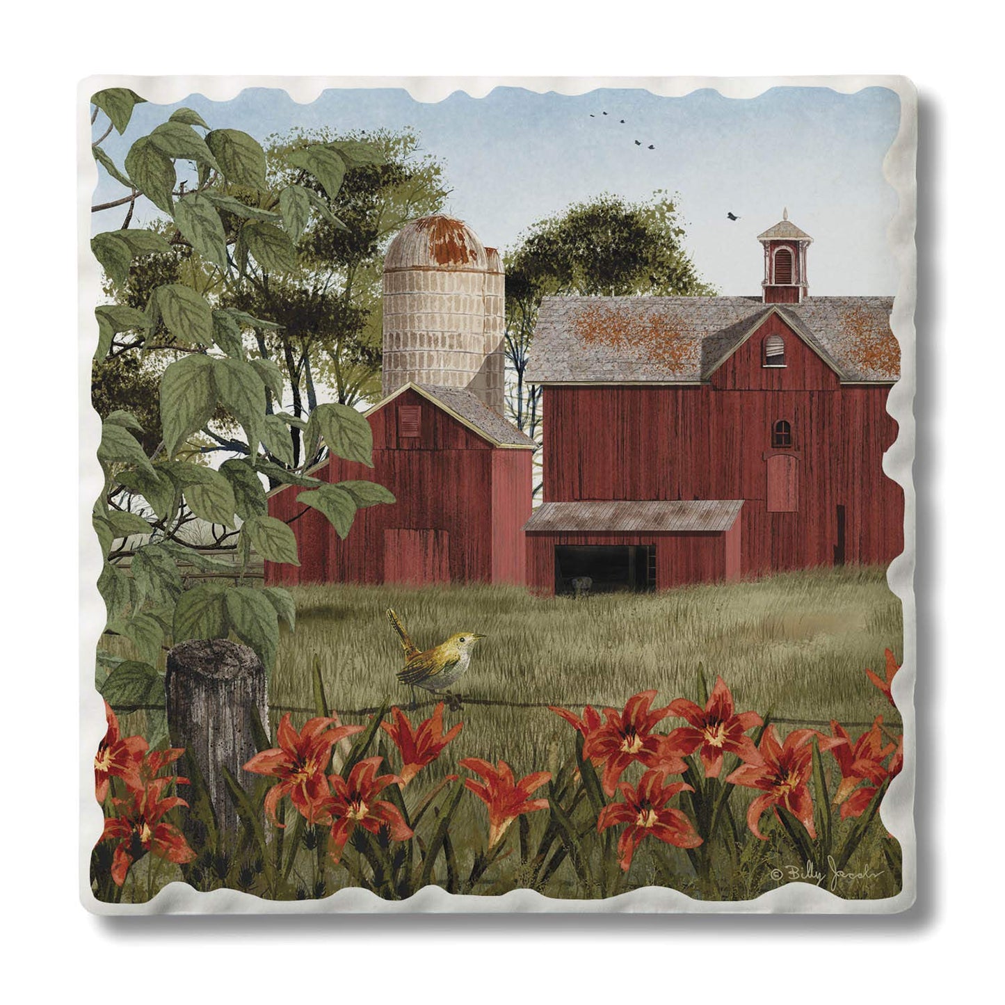 Thirstystone Summer Days Single Tumbled Tile Stone Coaster with Protective Cork Backing Manufactured in The USA 4" Square, Artistic, Easily Wipes Clean