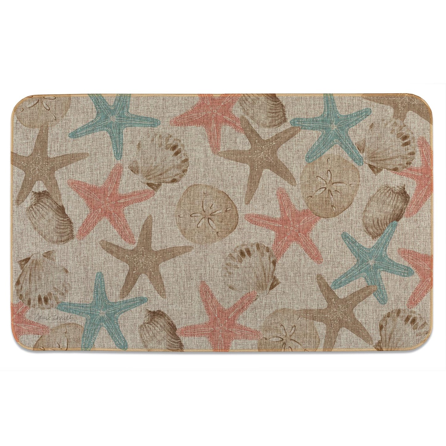 Highland Home Starfish Shell Indoor/Outdoor Natural Linen Look Floor Mat with Recycled Rubber Back Manufactured in The USA 29.5” x 17.75”