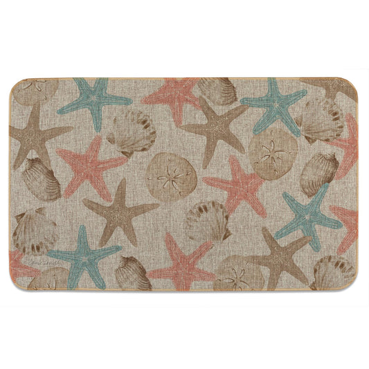 Highland Home Starfish Shell Indoor/Outdoor Natural Linen Look Floor Mat with Recycled Rubber Back Manufactured in The USA 29.5” x 17.75”