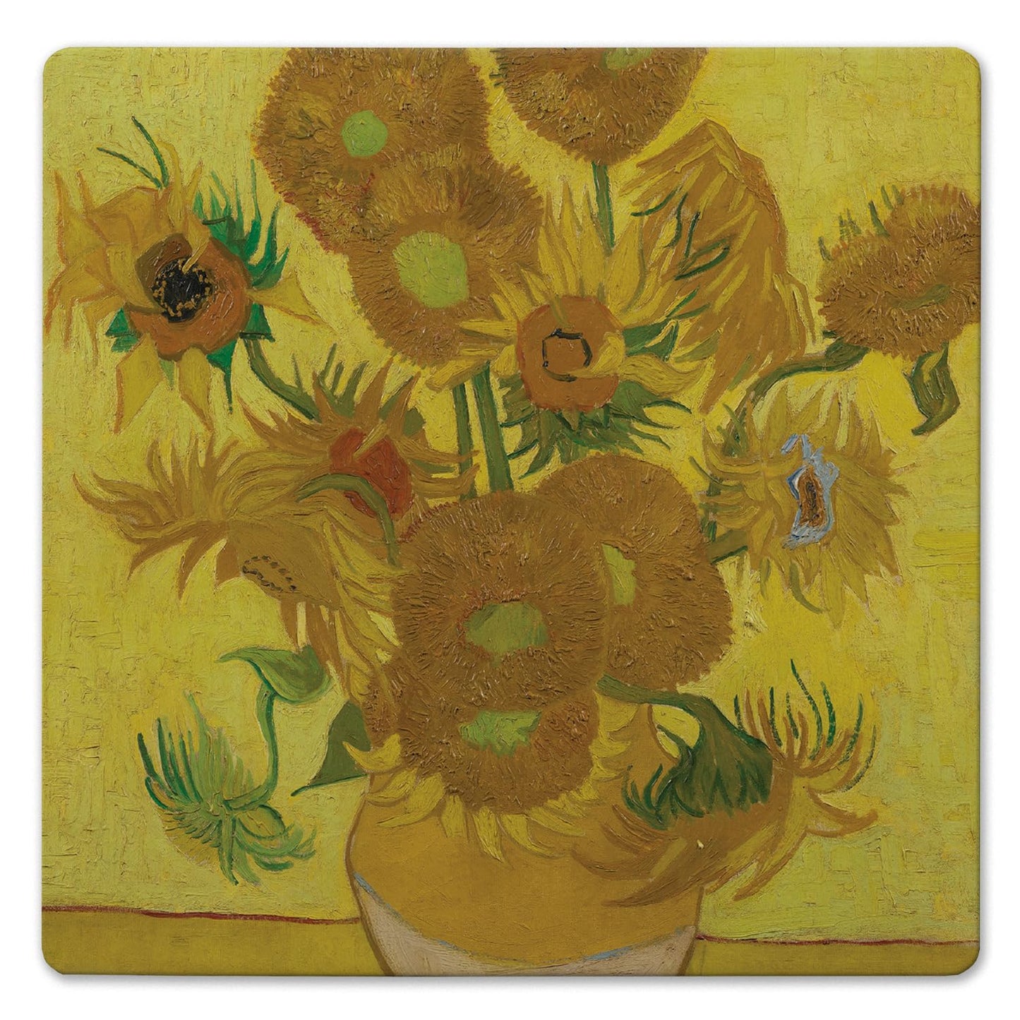 Thirstystone Van Gogh Sunflowers Decorative Heat Tolerant Stone Trivet with Non-Skid Cork Backing 8” Square Artistic, Durable, Easily Wipes Clean