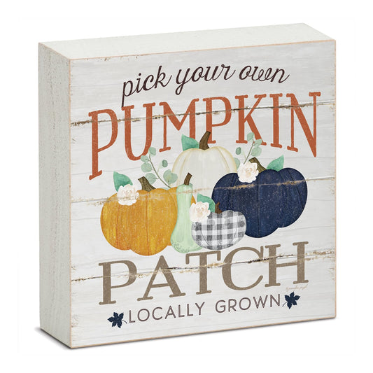 CounterArt Pumpkin Patch Artistic Freestanding Solid Wood Block Sign Made in the USA 3.75” Square Decorative Accent for Home or Office
