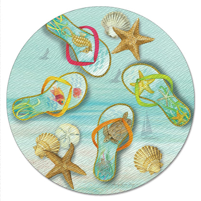 CounterArt Blue Sea Flip Flops 4mm Tempered Glass Lazy Susan Turntable 13" Diameter