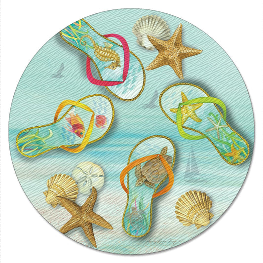 CounterArt Blue Sea Flip Flops 4mm Tempered Glass Lazy Susan Turntable 13" Diameter
